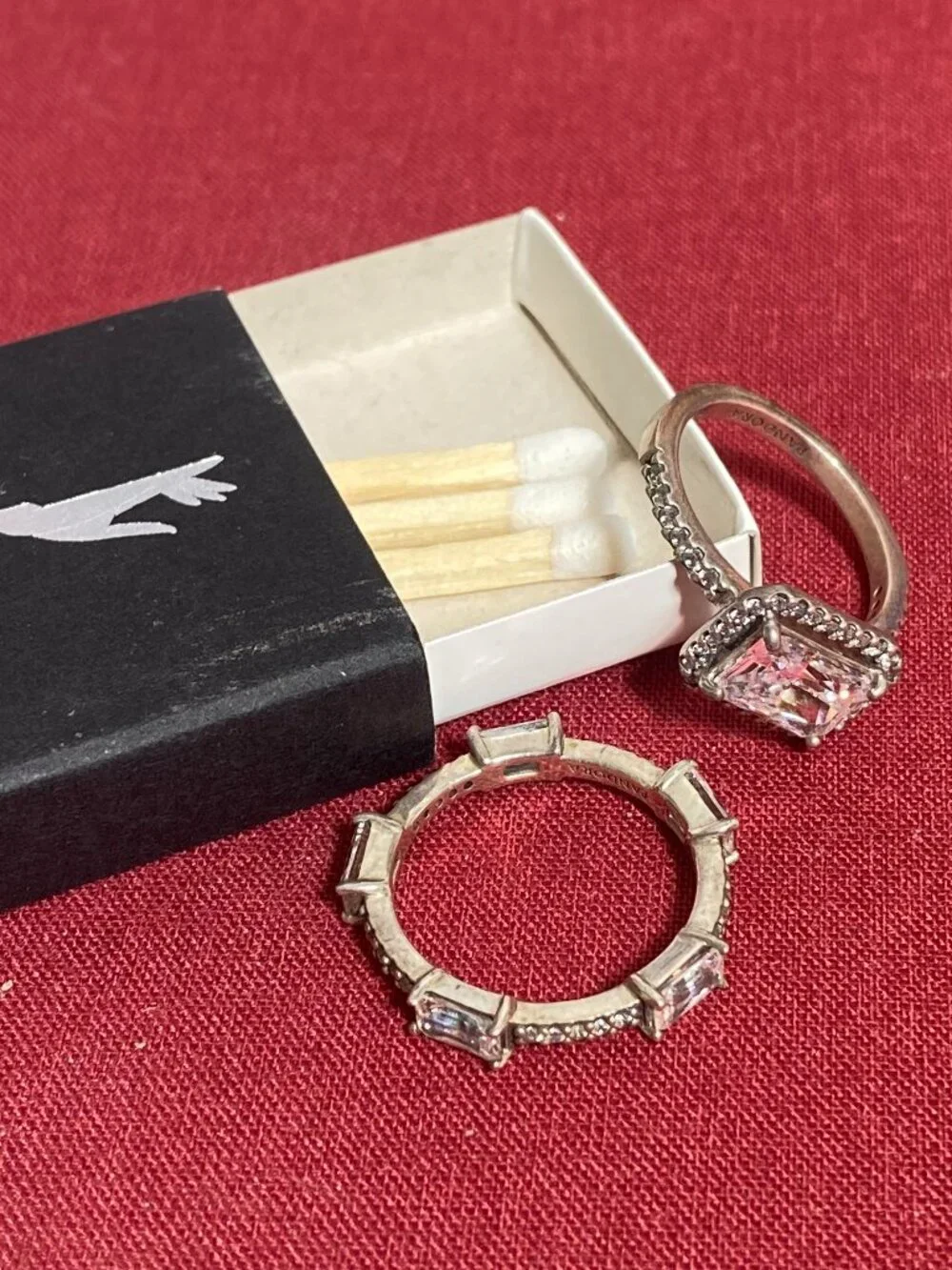 Pandora Rectangular Sparkling Halo Ring & Eternity Baguette Ring